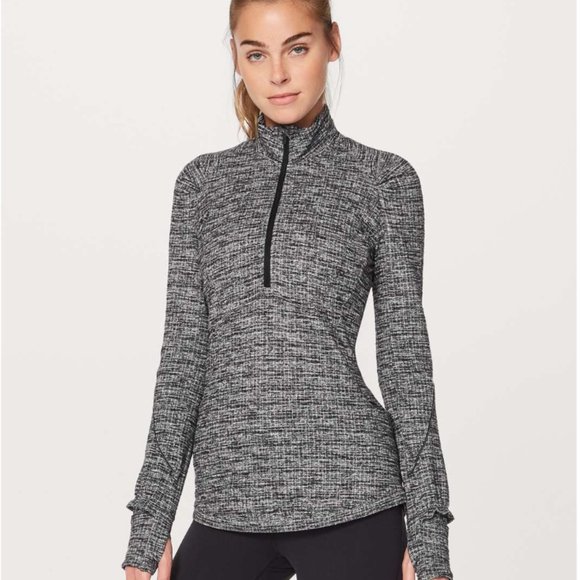 lululemon athletica Tops - NWOT Lululemon Extra Mile 1/2 Zip in Ringspun Black White